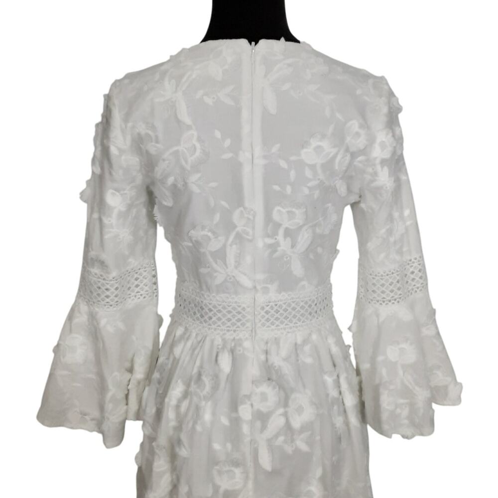 Eliza J White Bell Sleeve Mini Dress Womens 2 Boho Princess Bridal Shower Gypsy - Picture 5 of 15